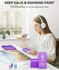 Woman using 30 Piece Stackable Tray Set For Diamond Art Kits With Interlocking Trays And Tools For Adults Purple Color