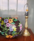 Tiffany Style Grape Rose Dope Stained Glass Table Lamp Handcrafted For Bedroom Living Room And Home Office Desk Decor With LED E26 Bulb Included 12x12x18 Inches, featuring colorful glass shade and ornate metal base.