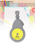Heavy Duty Rotating Beam Compass With Retractable Tape Measure And Fifty Pencil Refills For No Sweat Pro Shop Layouts And Dead Nuts Dual Scale Accuracy close-up of tape measure tool with yellow and gray design.