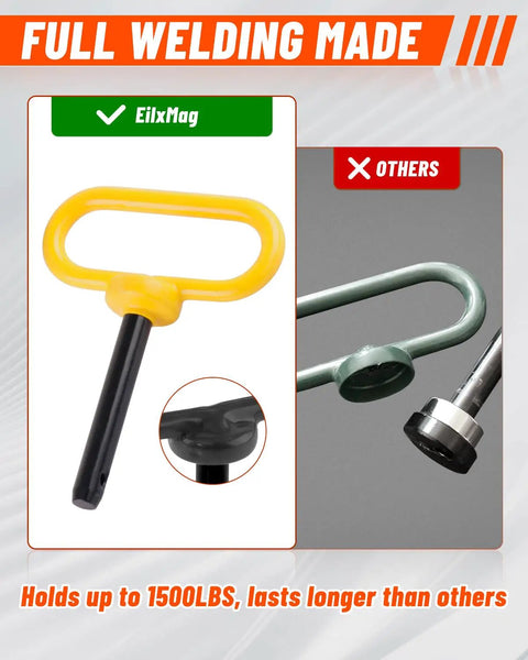 Beefy Half Inch By Three Inch Trailer Hitch Pin With Clip And Rubber-Coated Handle, Heavy-Duty Lawn Mower Hitch Pin For Mowers, Tractors, Trucks, Towing Cargo, ATV, 1500 Lbs Capacity, yellow handle