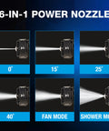 6-in-1 nozzle settings for Portable Cordless Pressure Washer With Turbo Jet Power 350 PSI 21V Battery 16Ft Hose