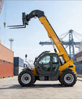 Badass Heavy Duty Telehandler Forklift With Extended Reach Boom And 4WD Telescopic Loader For Pallet Handling Construction Sites in action.