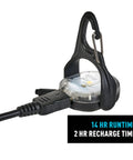 Moonlit Rechargeable Micro Lantern For Camping And Hiking with USB cable and carabiner clip, highlighting 14 hr runtime.