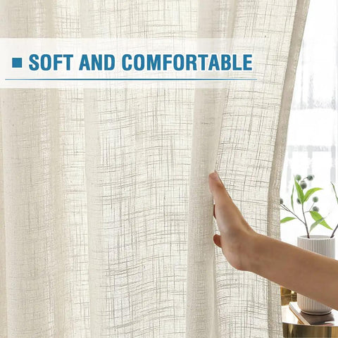 Cozy Natural Linen Blend Curtains For Living Room With Burlap Texture And Light Filtering Nickel Grommet Two Panel Set For Bedroom Privacy 52 Inch By 84 Inch Ivory