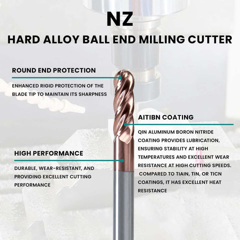 NZ four-flute ball-end milling cutter with TiSiN coating; bronze-colored finish, front-view tool image