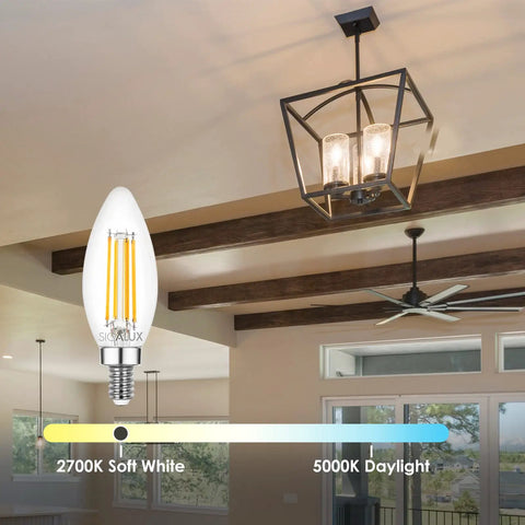 Smooth Dimming E12 LED Candelabra Bulbs 60 Watt Equivalent B10 Filament Chandelier Lights 2700K Soft White UL Listed