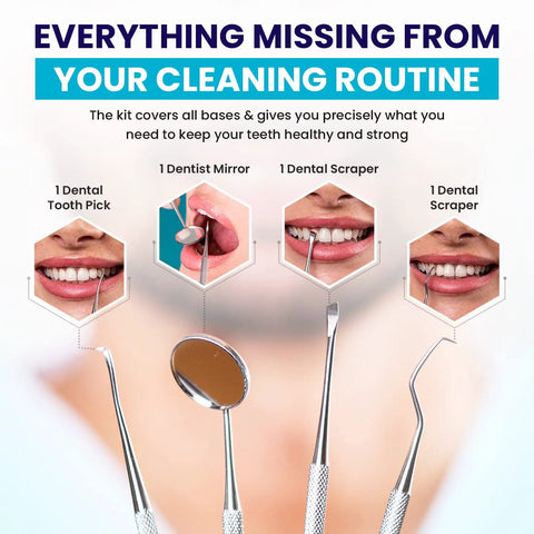 Pro Grade At Home Dental Tools Kit With Plaque Remover, Teeth Cleaning Pick, Stainless Steel Mirror, Scraper And Scaler in use