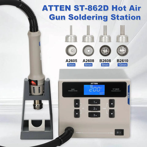 1000W Lead Free Hot Air Soldering Station with digital display and various nozzles for SMD desoldering and PCB repair