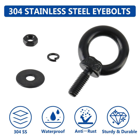 12 Pack M6 Stainless Steel Eye Bolts With Nuts And Washers, Heavy Duty Lifting Eyebolts For Rigging Machinery Marine And Garage Use, Built Tough 41.5mm By 26.8mm Overall Size And M6x12mm Thread. 304 stainless steel eye bolt with nut and washer