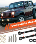 Front Sway Bar Links For 2.5 To 6 Inch Lift Jeep JK 2007 2018 Replacement With Quick Disconnect Adjustable Grease Fittings For Easy Bushing Lubrication And Smooth Quiet Operation. Jeep Wrangler JK with sway bar links and hardware