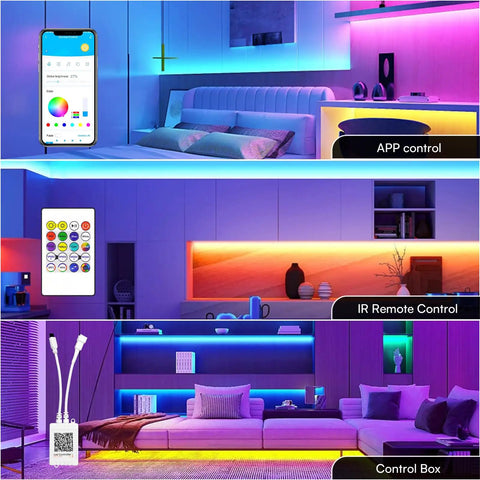 25 Ft Bluetooth LED Strip Lights For Bedroom Color Changing RGB Light Strip With Music Sync App Control IR Remote Mic