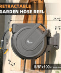 Heavy Duty Retractable Garden Hose Reel Workhorse Five Eighth Inch By One Hundred Feet, Wall Mounted