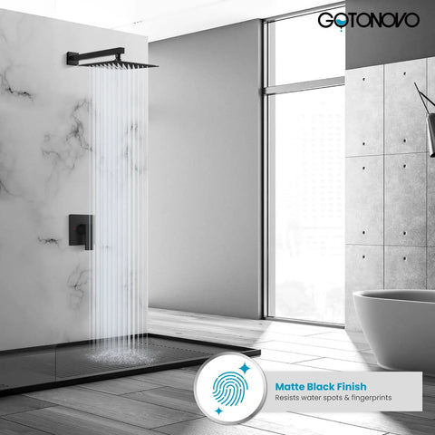 Rainfall Shower System With 10 Inch Rain Shower Head Matte Black Bathroom Mixer Single Handle Wall Mount Kit in modern bathroom