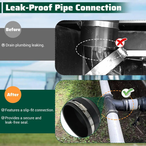 Leak-proof pipe connection using Recreational Vehicle Sewer Connection Kit With Slip Fit Adapter For 3 Inch Pipe Fits All Recreational Vehicle Hoses And Fittings Leak Free Quick Connect For Campers And Travel Trailers Easy Install