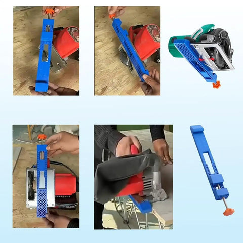 Precision Woodworking Cutting Machine Base Guide With Adjustable Positioner Clamp for circular saw use, showcasing installation and adjustment.