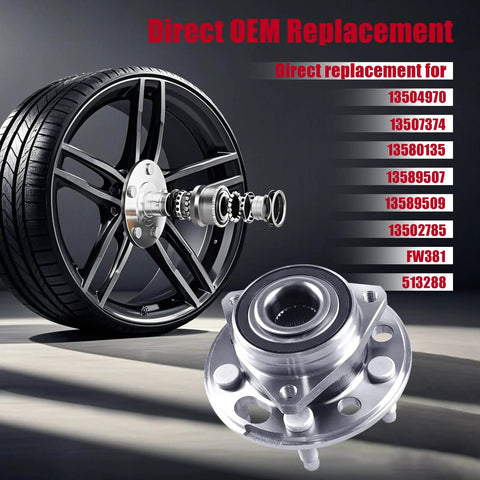 Front and rear 5 lug wheel bearing hub assembly 513288 fits Cadillac XTS, Chevy Impala, Buick Regal, GMC Terrain, direct replacement.