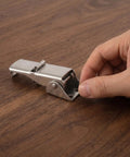 Heavy Duty Toggle Latch Adjustable Stainless Steel Clasp For Machinery Cabinet Doors, shown being installed on wood.