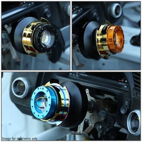 Race Steering Wheel Quick Release Kit For 6 Bolt 70mm And 74mm Hubs Gen 2.0 Black Body Black Ring Installed on Car