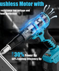 Straight Up Heavy Duty Knockout Brushless Cordless Rivet Gun showing brushless motor with cooling features for durable use.