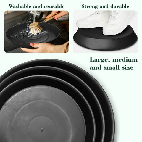 Three Size Round Stepping Stone Molds Set For Concrete Casting 10 Inch 11.4 Inch 12.6 Inch Plastic Molds, shown stacked and being cleaned, highlighting durability.