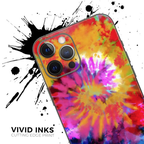 Full Body Skin Wrap Kit for iPhone 11 With Spiral Tie Dye Design showing vibrant colors and slick lightweight protection.