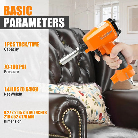 Premium Pneumatic Decorative Nailer 41 By 64 Inch Compact Deco Nail Gun for crown molding on upholstered furniture.