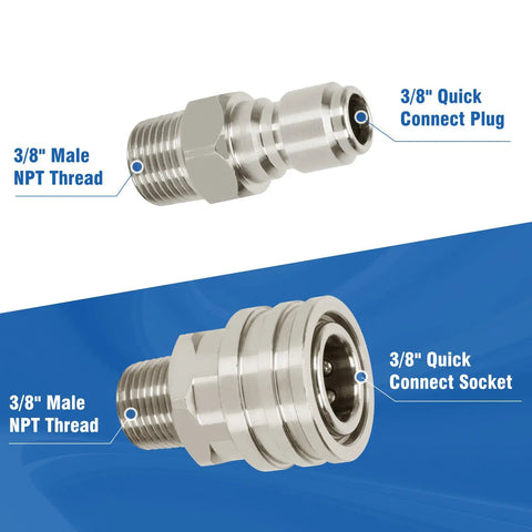 Beefy Three Eighths Inch Ball Valve For Pressure Washer Hose DN10 with 3/8 Male NPT Thread and Quick Connect Plug and Socket