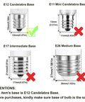 Dimmable E12 LED Bulb 7W Replaces 60W Halogen, E12 candelabra base size comparison chart for correct bulb fitting