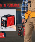 Person holding 2 In 1 110V MMA Stick Welder And Lift TIG Inverter Portable Arc Welder, showing size and weight, 3.7 lbs.