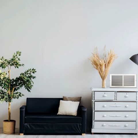 Room setup with dresser featuring hidden wall safe that looks like an air vent in plain sight for quick access to jewelry valuables cash