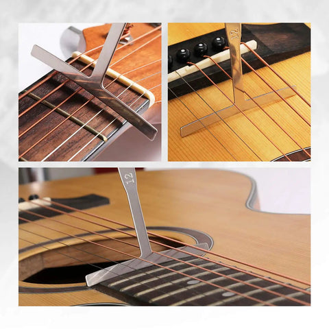 Gig Ready Pro Grade All In One Guitar Repair Tool Kit 45 Pcs Set With Carry Bag showing fret crowning files in use on guitars