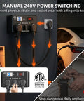 Nema 10-30 EV Charging Switch, Manual Splitter For Dryer Outlets, shows power switch with LCD monitor and circuit breaker.