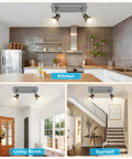 Six Head LED Track Light Kit With Rotatable Heads And Foldable Arms in kitchen, living room, and stairwell settings