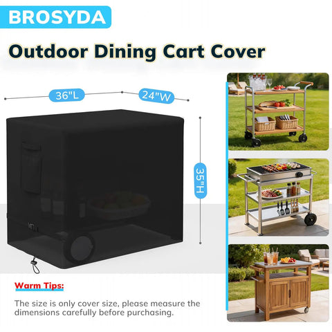 Outdoor Prep Table Cover For 36-Inch Carts And Tables, Waterproof And All-Weather Heavy-Duty Oxford Fabric, Fits Keter Unity Portable Table And Similar Carts, 36-Inch L By 24-Inch D By 35-Inch H, Black shown on cart