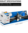 Pro Grade Mini Metal Lathe Workhorse With 9 By 30 Inch Bed And 1100 Watt Motor, featuring a digital display and adjustable dials.