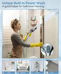 Person using Filtered Shower Head With Handheld Combo Two In One Spa System High Pressure Massage Shower And Ten Mode Hand Held Spray Built In Power Wash Mode Chrome Finish Ideal For Deep Cleaning And Spa Like Relaxation At Home for bathroom cleaning