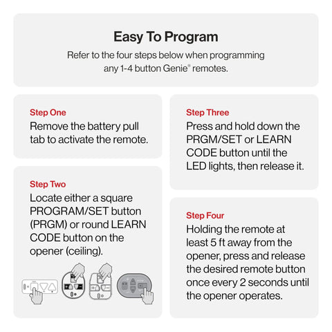 Easy programming steps for Single Button Garage Door Opener Remote For Intellicode Compatible Openers Safe And Secure Access Easy