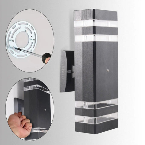No Fuss Auto On Outdoor Wall Lights 2 Pack Up And Down Porch Lights Modern Exterior Fixtures IP65 Aluminum Housing 3000K