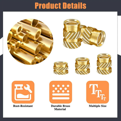 Threaded Inserts for Plastic Kit With Heat Set Inserts And Tips 300 M2 To M6 Brass Knurled Nuts Details