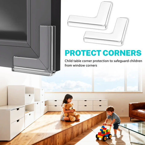Ultra Thin Silicone Corner Guards Set Of 8 for Windows and Furniture Cushioned Edge Protectors showing protection in a home.