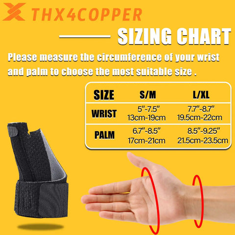 Reversible Thumb And Wrist Stabilizer Compression Splint With Copper Ions For BlackBerry Thumb and hand sizing chart