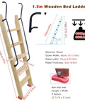 Twin Bunk Bed Ladder Replacement With 59 Inch Safety Handrail Built To Last Heavy Duty Climb Ladder Supports Up To 400kg Great For Adults And Kids And Seniors Indoor Loft Attic Step Ladder With Non Slip Wall Mount, wooden design with measurements.