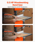 Two Speed 10 Inch Benchtop Band Saw With Stand For Woodworking, 373W 1/2 HP, 6 Inch Max Cutting Height, Cast Iron Table