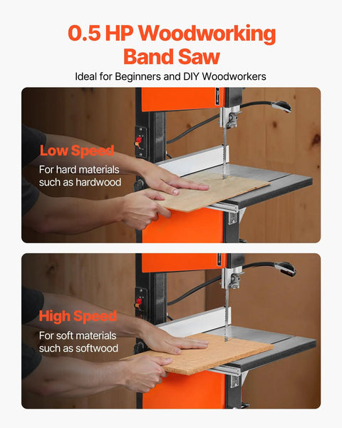 Two Speed 10 Inch Benchtop Band Saw With Stand For Woodworking, 373W 1/2 HP, 6 Inch Max Cutting Height, Cast Iron Table