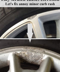 Silver Rim Touch Up Paint Pen For Wheels And Car Rims Scratch Repair Kit showing before and after corrosion repair on rim
