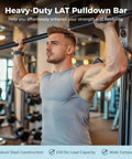 Beefy Detachable Lat Pulldown Bar With 360 Degree Swivel in use, showcasing non slip EVA wrapped handles in a home gym setup.