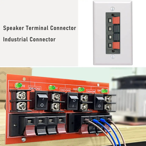 Heavy Duty 8A Four Way Speaker Terminal Block With Four Terminals Four Positions Double Sided Copper Clips Red And Black Pack Of 5