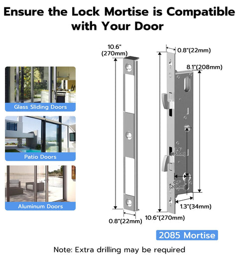 Sliding Glass Door Lock With Biometric Fingerprint, Keypad, RFID And Remote App Control For Patio Doors compatibility guide.