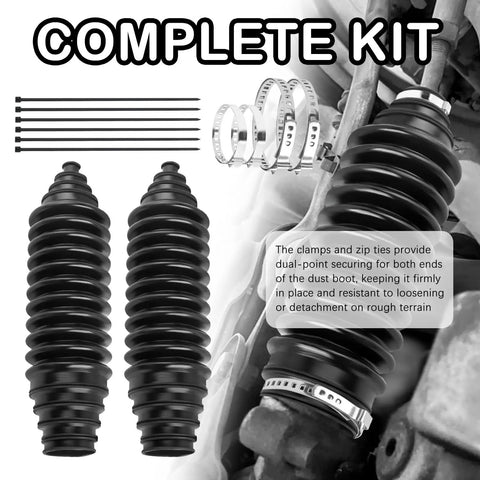 Trimmable Silicone Tie Rod Boot Kit With Clamps And Zip Ties For Universal Rack And Pinion Steering Protection, kit components