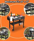 Portable Griddle Table Cart For 17 Inch And 22 Inch Griddles Foldable Outdoor Stand With Caddy Wheels and Dual Shelves